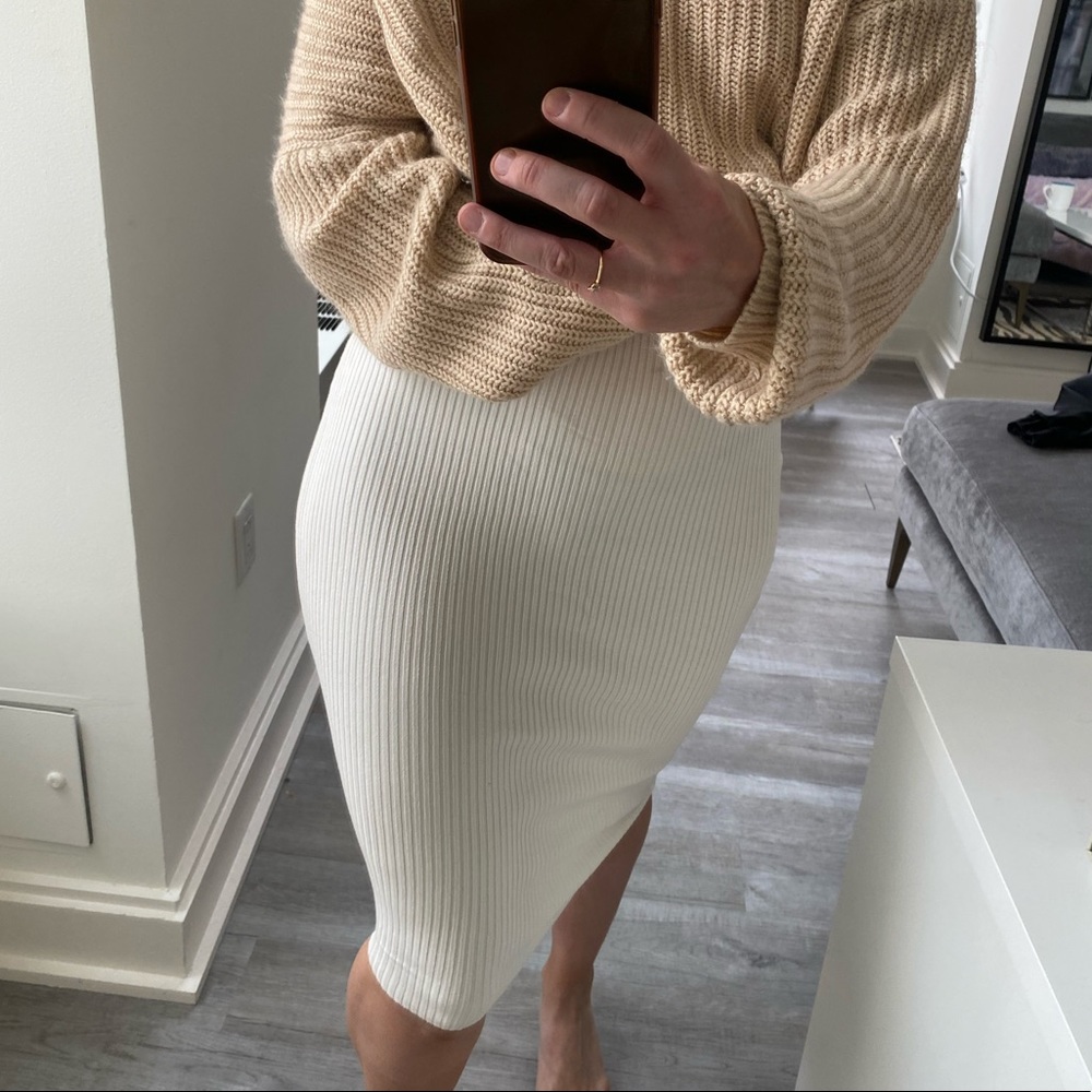 White/cream ribbed midi skirt